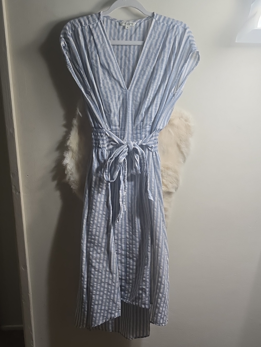 Light Blue & White Striped Tie-Waist Maxi Dress